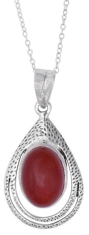 Sterling Silver Pendant with Oval Carnelian Stone