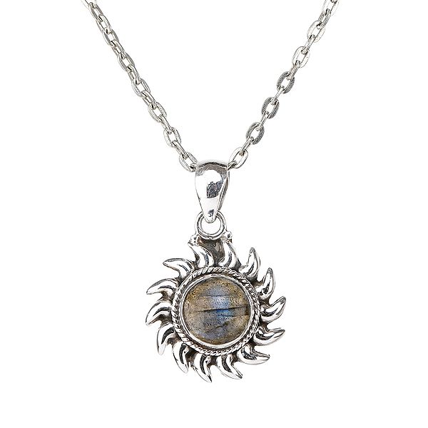 Sterling Silver Sun Pendant with Precious Gemstone