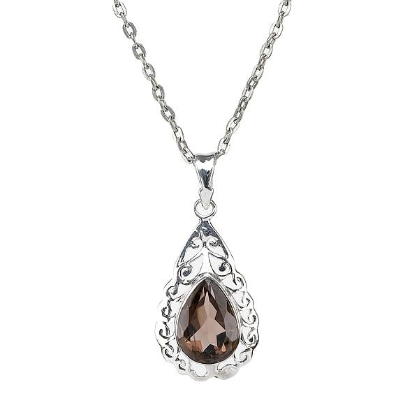 Sterling Silver Pendant with Faceted Drop Shaped Gemstone