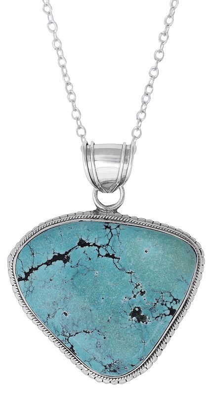 Large Beautiful Turquoise Stone Studded in Sterling Silver Pendant