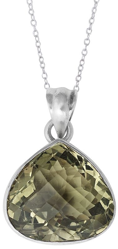 Large Faceted Citrine Stone Studded in Sterling Silver Pendant