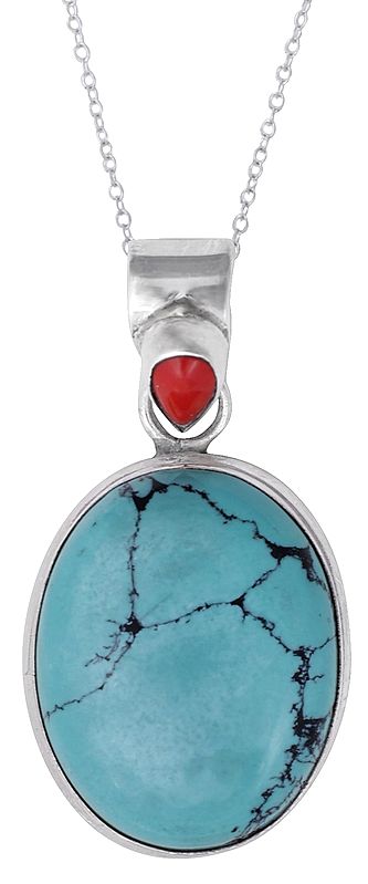 Sterling Silver Pendant with Faux Turquoise and Faux Coral