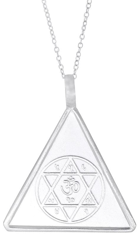 Triangular Pendant with Swastik and Om in Shatkona