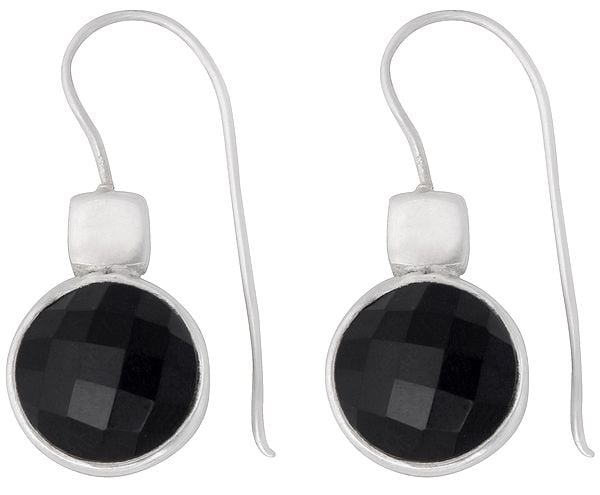 Round Faceted Black Onyx Studded Sterling Silver Earrings