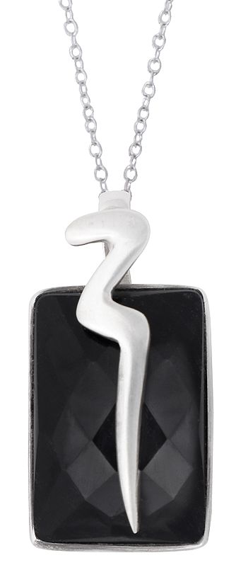 Stylized Sterling Silver Pendant with Faceted Black Onyx Gemstone