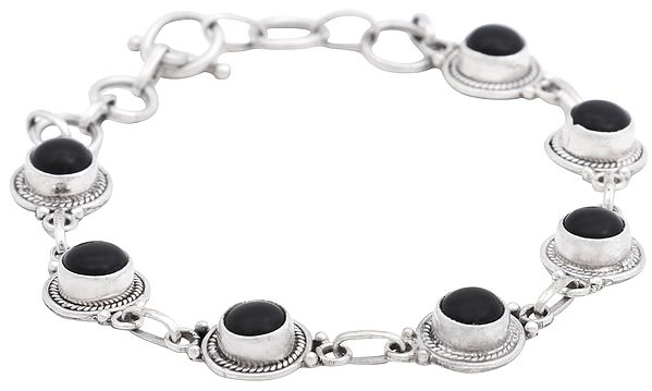 Sterling Silver Bracelet with Black Onyx Gemstone Beads