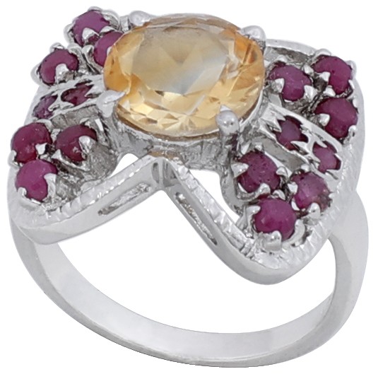 Super Fine Butterfly Ring Studded with Yellow Topaz and Rubies