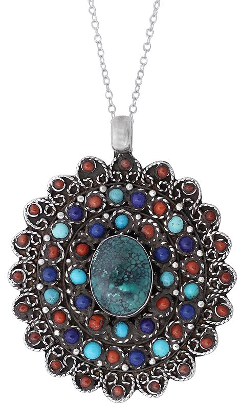 Marvelous Multi Stone Pendant with Central Greenish Turquoise