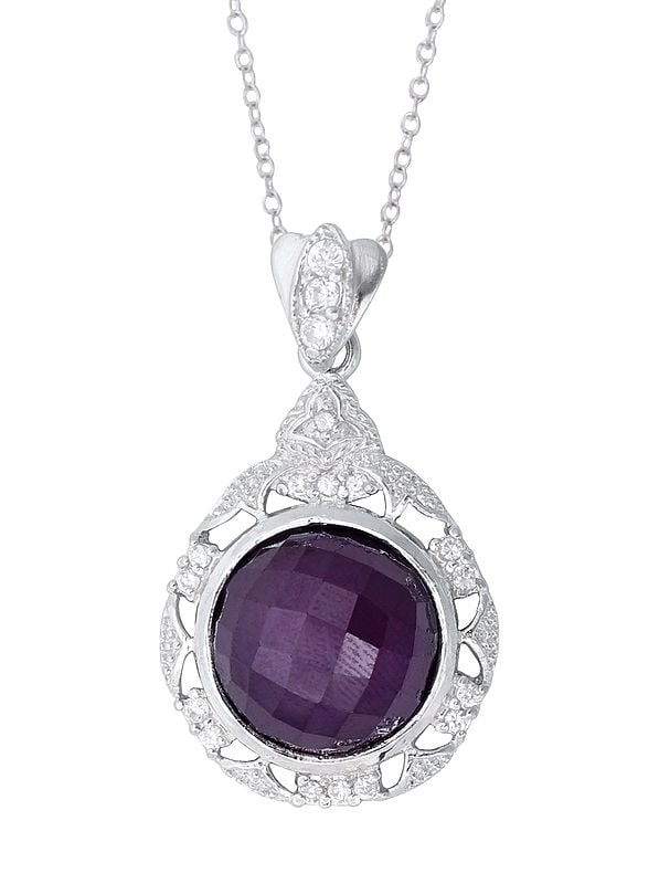 Charming Sterling Silver Pendant bordered by Cubic Zirconia