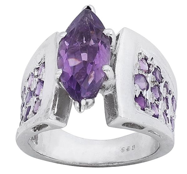 Super Fine Leafy Amethyst Designer Ring Made in Sterling Silver