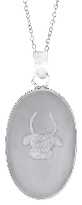 Sterling Silver Pendant with Bull Image in Crystal Glass