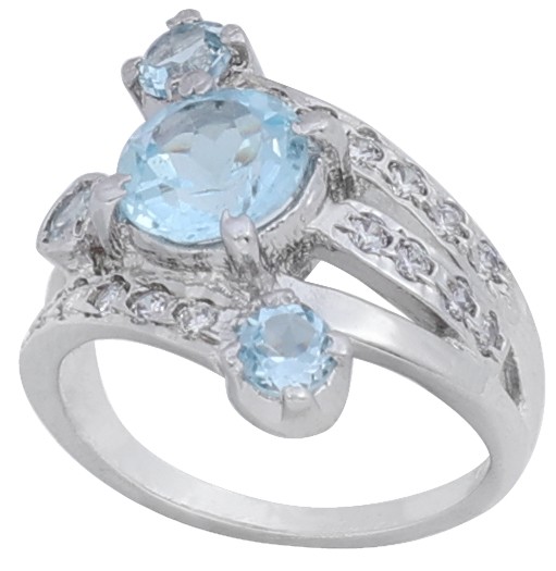 Super Fine Glittering Ring with Blue Topaz and Cubic Zirconia