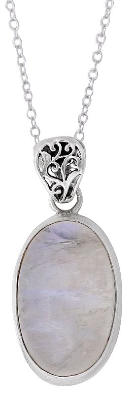 Sterling Silver Pendant with Oval Rainbow Moonstone