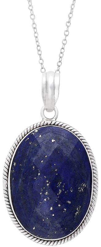 Faceted Oval Lapis Lazuli Framed in Sterling Silver Pendant