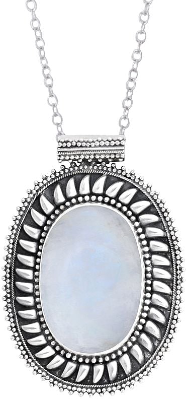 Rainbow Moonstone Gemstone Studded Sterling Silver Pendant