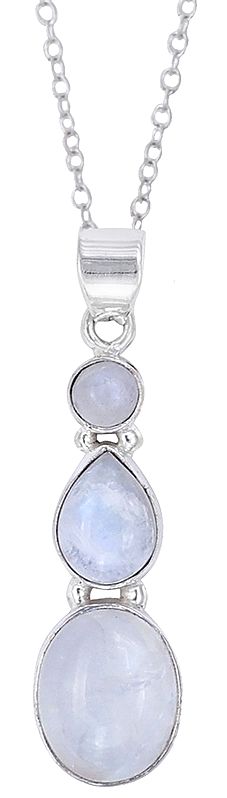 Sterling Silver Pendant Studded with Rainbow Moonstone Trio