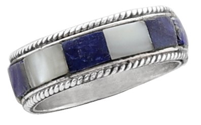 Blue and White Inlay Stone Ring Made in Sterling Silver