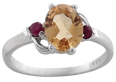 Superfine Yellow Topaz with Ruby Stone Ring Made in Sterling Silver