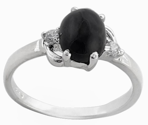 Superfine Black Onyx with Cubic Zirconia Ring Made in Sterling Silver