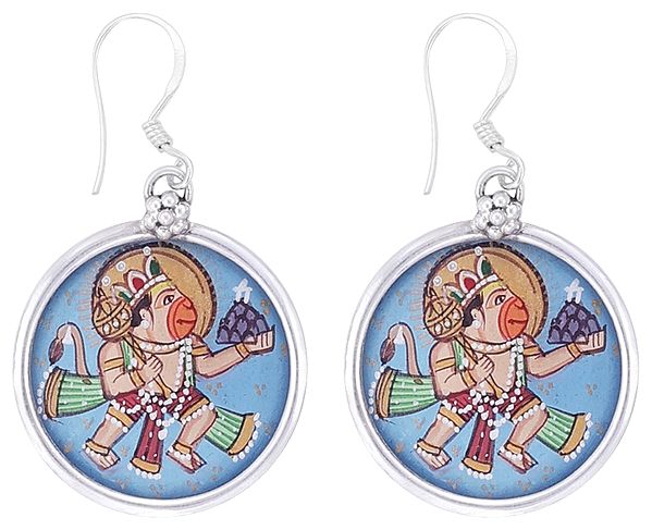 Sterling Silver Earrings with Lord Hanuman Image