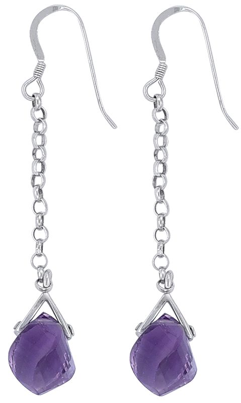 Faceted Curved Amethyst Studded Sterling Silver Earrings