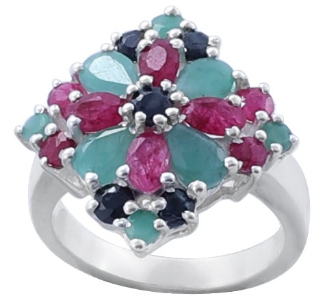 Superfine Fabulous Ruby, Emerald and Iolite Gemstone Ring Made in Sterling Silver
