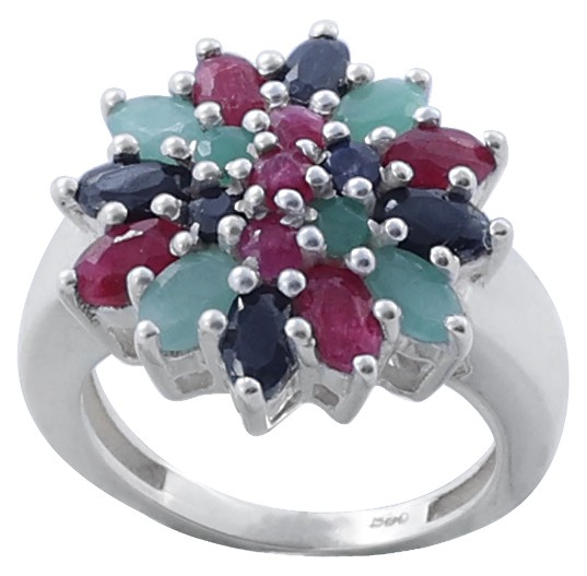 Superfine Splendid Emerald, Ruby and Iolite Gemstone Ring Made in Sterling Silver