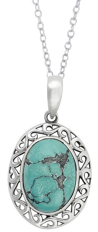 Turquoise Stone Studded in Stylish Sterling Silver Pendant