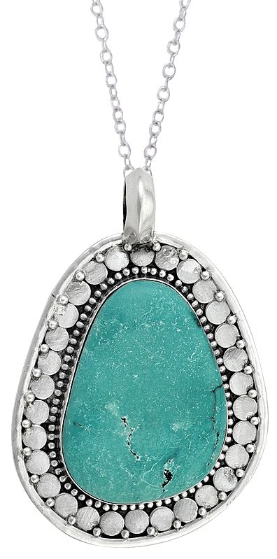 Large Turquoise Stone Studded in Stylish Sterling Silver Pendant