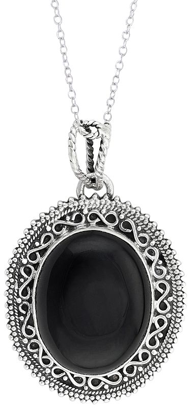Sterling Silver Pendant with Large Black Onyx Gemstone