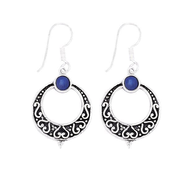 Sterling Silver Circular Earrings with Lapis Lazuli Stone