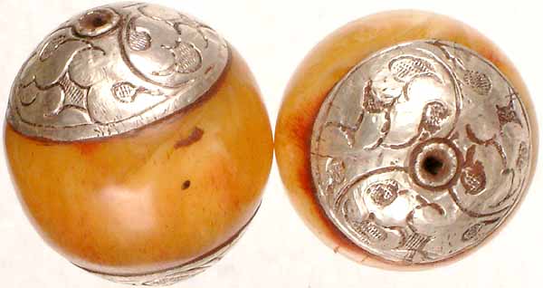 Amber Dust Beads with Sterling Caps