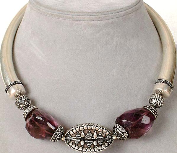 Amethyst Necklace with Aztec Beads