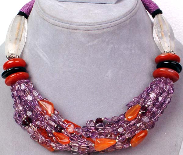 Amethyst Necklace with Carnelian