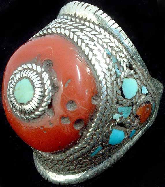 Antiquated Coral Ring with Turquoise