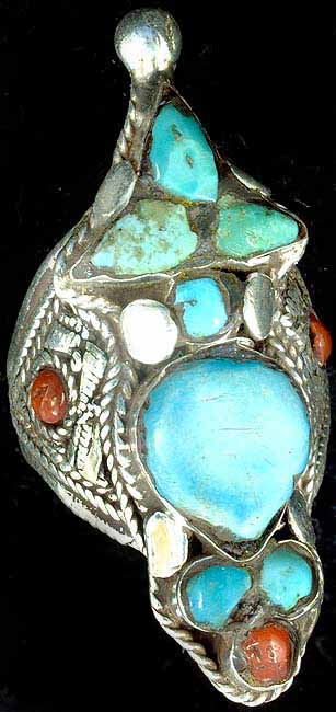Antiquated Turquoise Ring with Coral