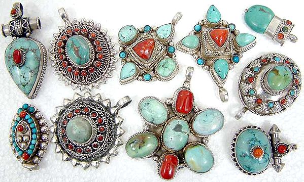 Assorted Lot of 10 Coral Turquoise Pendants