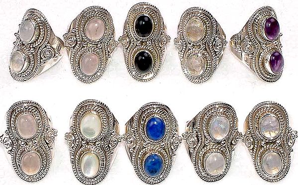 Assorted Lot of 15 Gemstone Rings