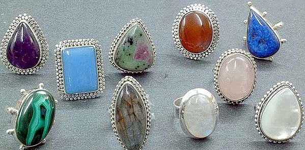 Assorted Lot of 10 Gemstone Rings