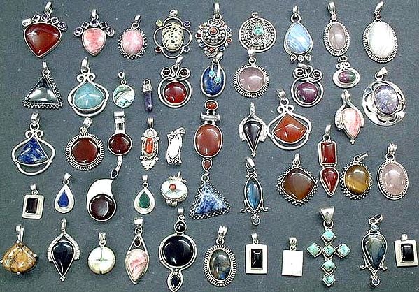 Assorted Lot of Fifty Gemstone Pendants