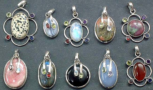 Assorted Lot of Ten Cut and Cab Pendants