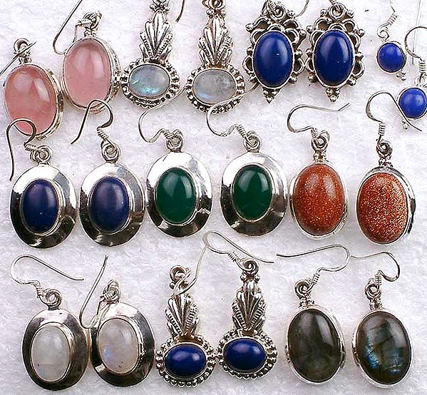 Assorted Lot of Ten Gemstone Earrings