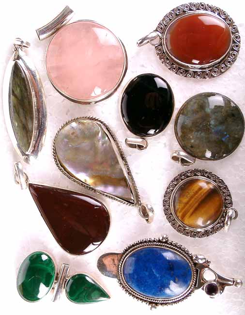 Assorted Lot of Ten Gemstone Pendants