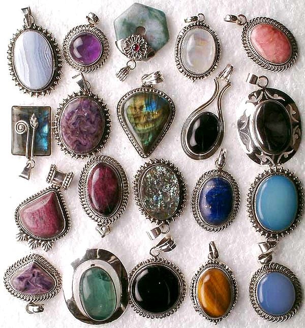 Assorted Lot of Twenty Gemstone Pendants