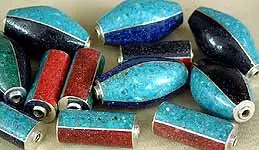 Assorted Pairs of Inlaid Silver Beads
