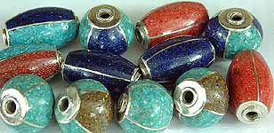 Assorted Pairs of Inlaid Silver Beads