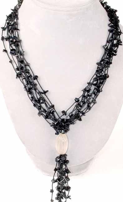 Black Onyx Chip Necklace with Crystal Melon