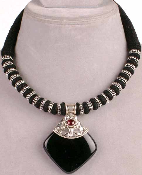 Black Onyx Necklace with Garnet