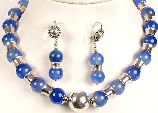 Blue Chalcedony Necklace set with Ear Rings