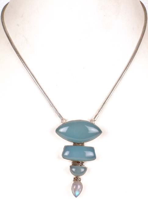 Blue Chalcedony Necklace with Moonstone